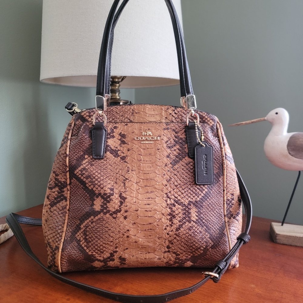 Coach F35271 Minetta Satchel Python Embossed Leather Tan Brown Crossbody Bag